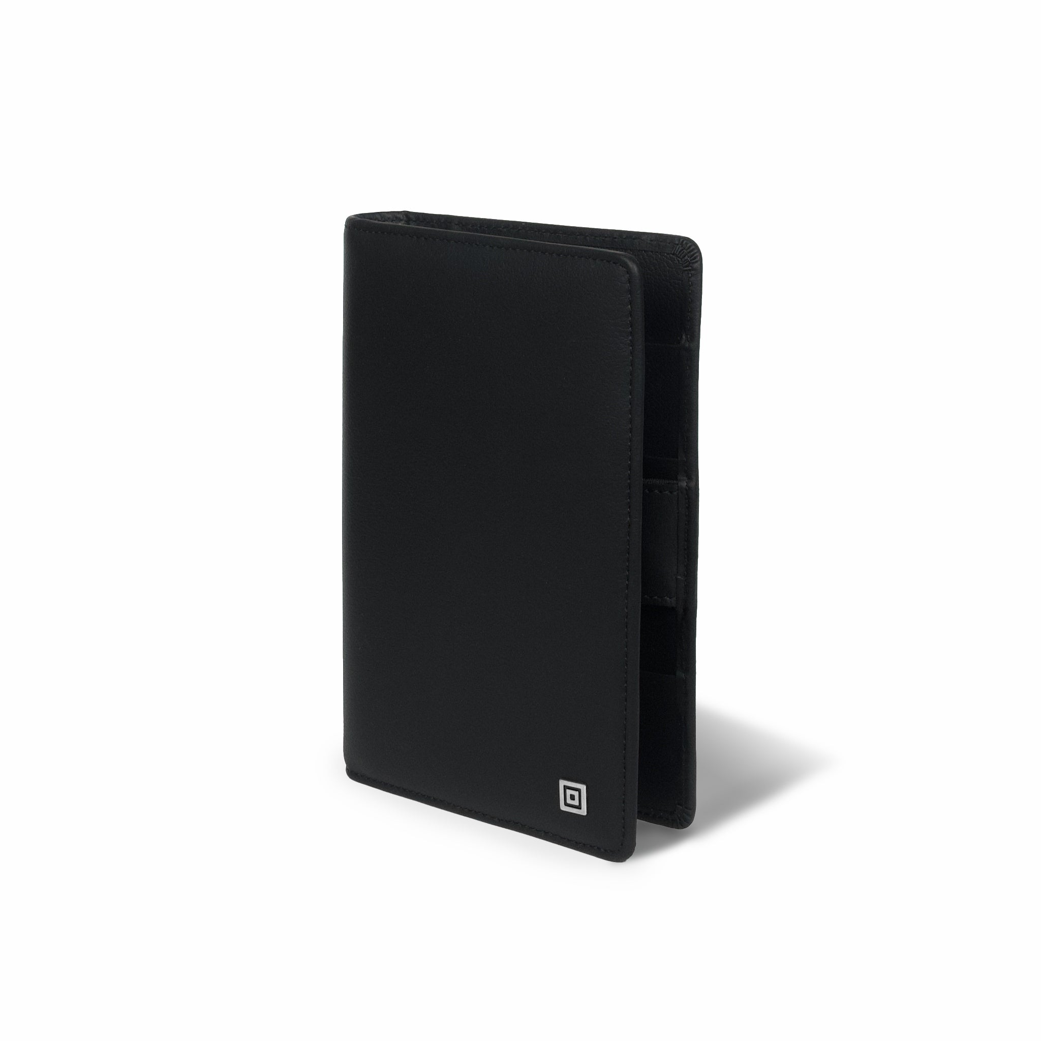 Black leather organizer on a white background
