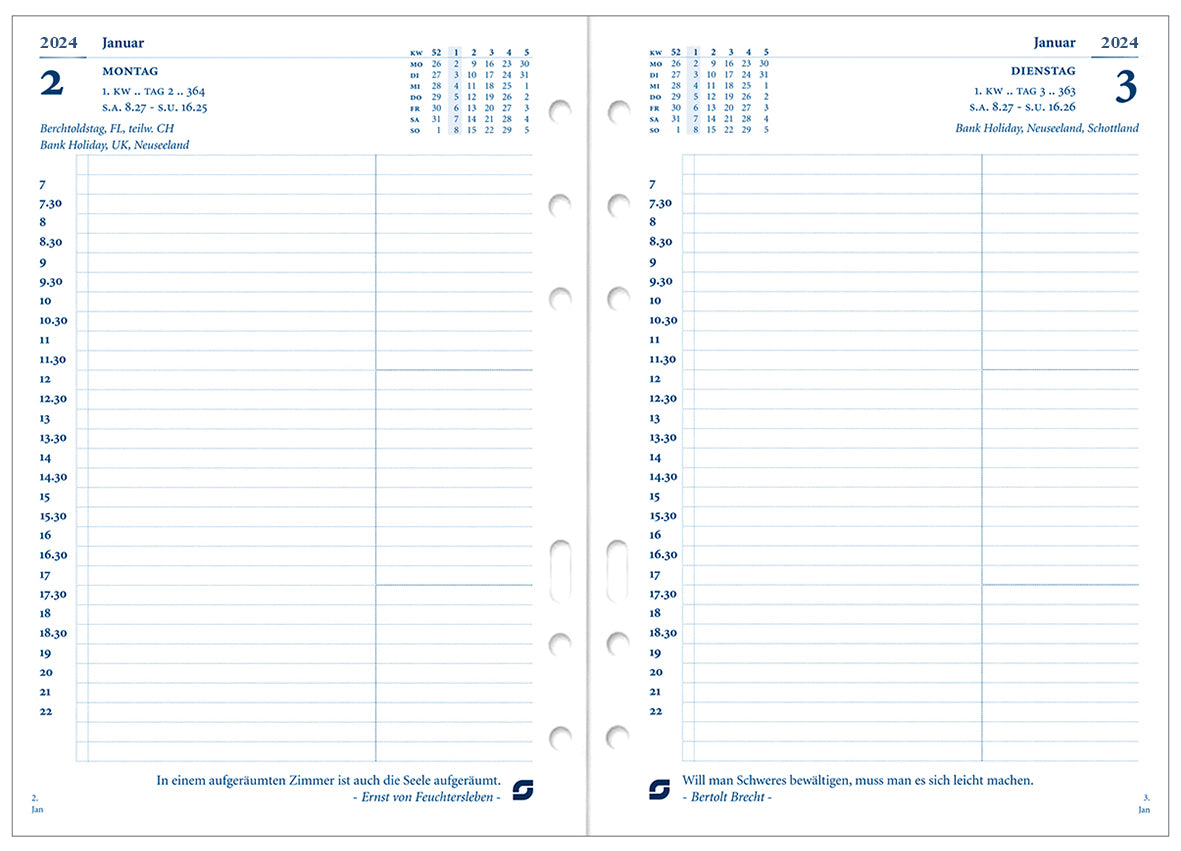 Succes Calendar A5 1 day per page German white 2024