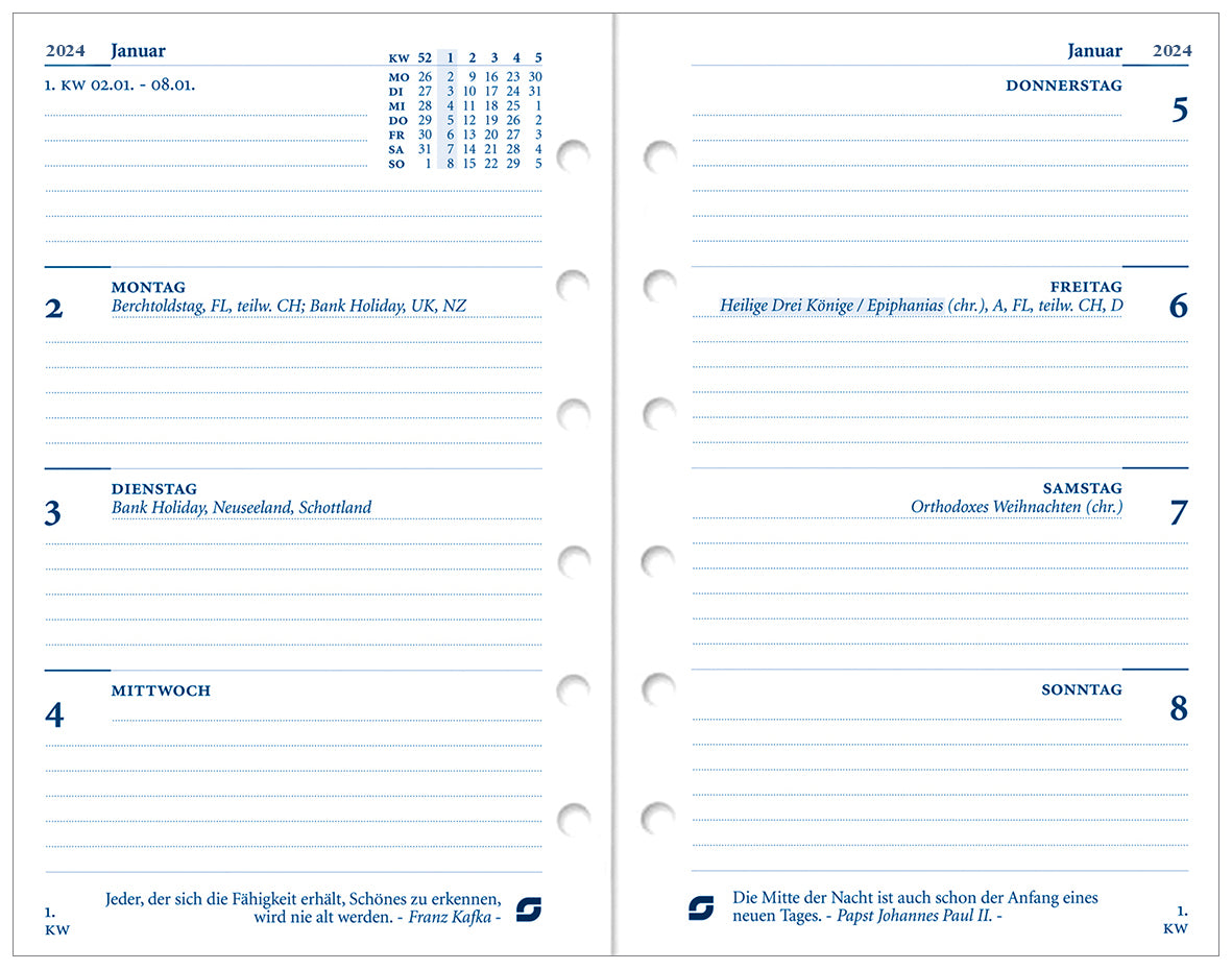 Succes Calendar Junior 7 days on two pages German white 2024