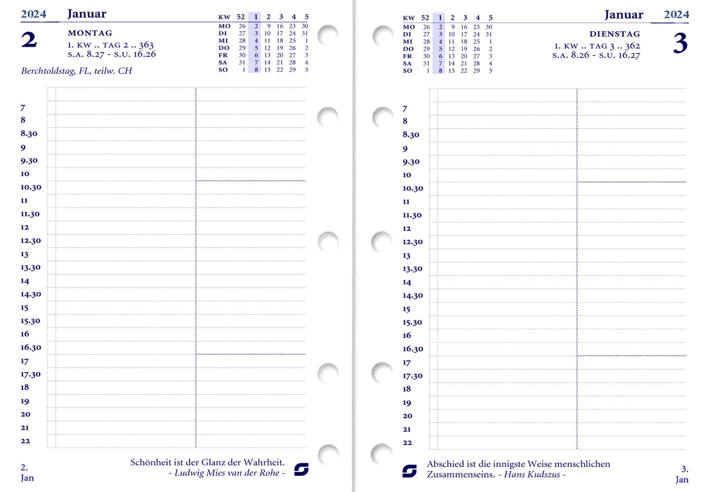 Succes Calendar Mini 1 day per page German white 2024