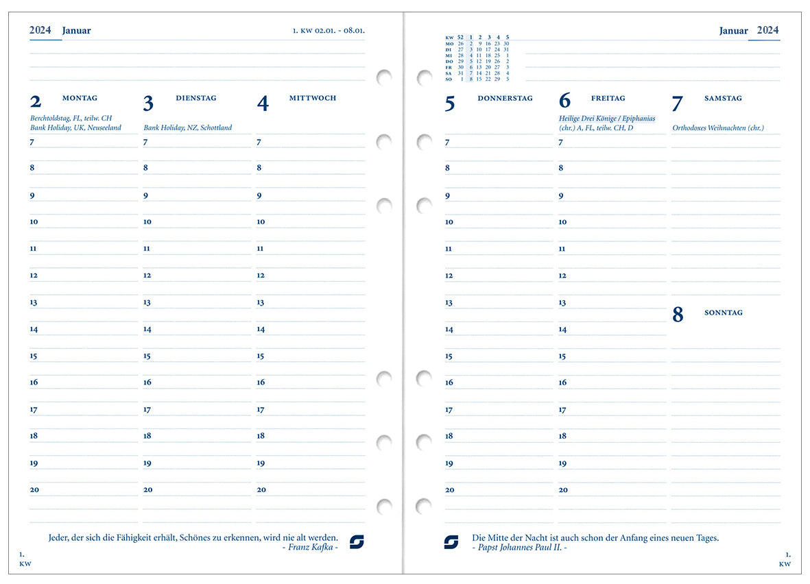 Succes Calendar Senior 7 days per two pages German white 2024