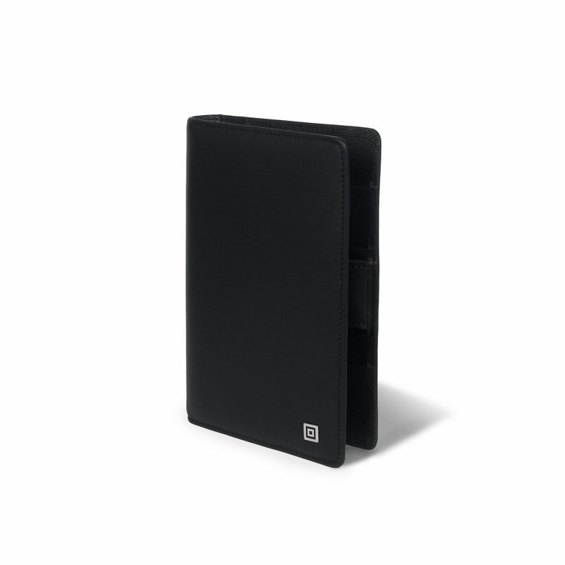 Black leather organizer on a white background