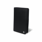 Black leather organiser with a brand logo on a white background