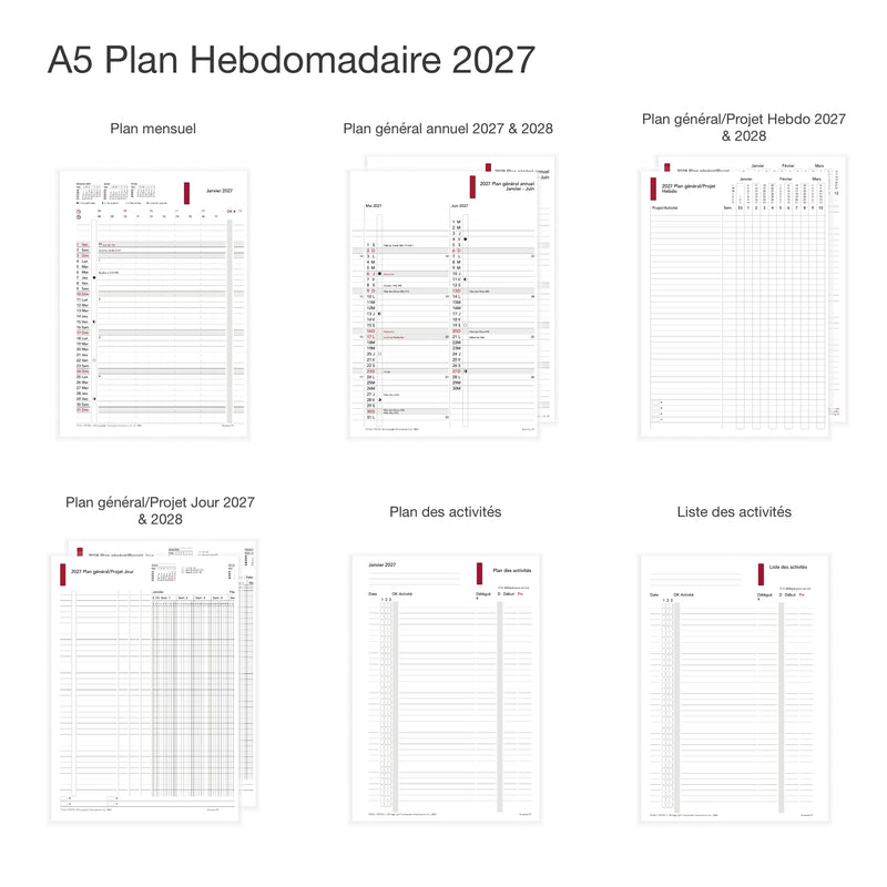 Business A5 Annual Content 2027 Hebdomadaire - Français