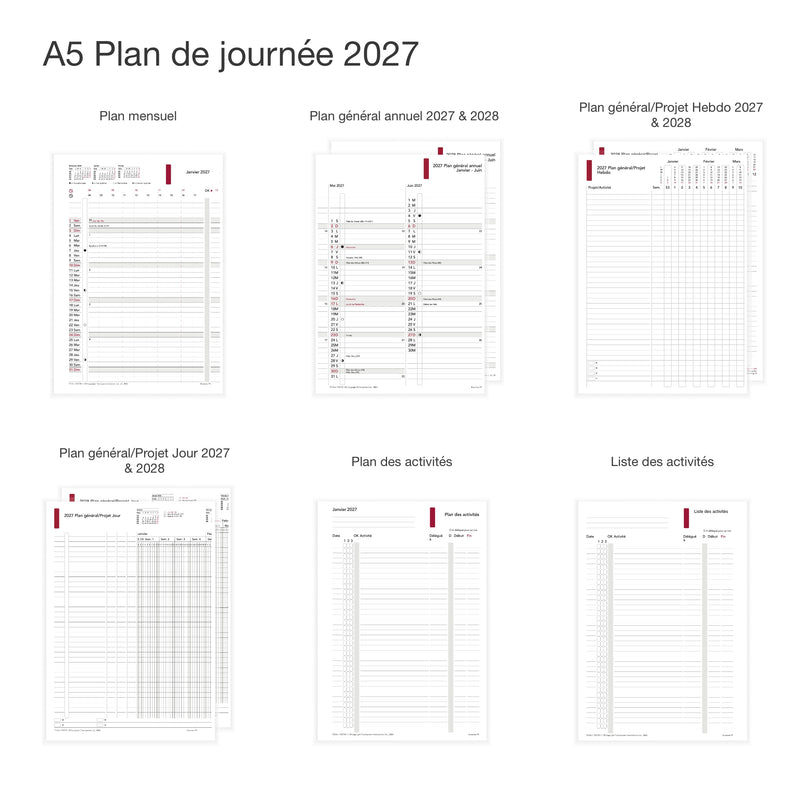 Business A5 Annual Content 2027 Plan de journée - Français